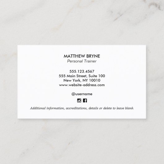 Persoonlijke trainer visitekaartje (Achterkant)