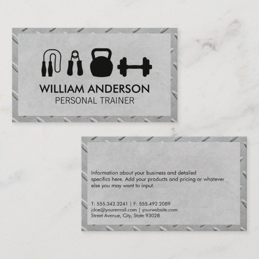 Persoonlijke trainingsapparatuur | Metaalgrens Visitekaartje (Voorkant / Achterkant)