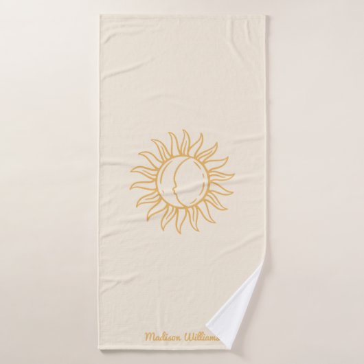 Persoonlijke Trendy Boho Mystical Yellow Sun Moon Badhanddoek (Badhanddoek)