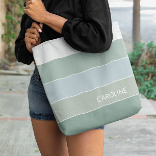 Persoonlijke trendy grijze saliegroene streep kuns tote bag