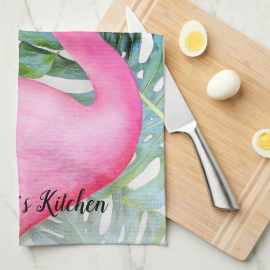 Persoonlijke Trendy Roze Flamingo Tropical Leaves Theedoek (Quarter Fold)