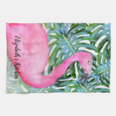 Persoonlijke Trendy Roze Flamingo Tropical Leaves Theedoek (Horizontaal)