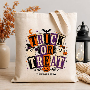 Persoonlijke Trick or Treat Familie Halloween Tote Bag