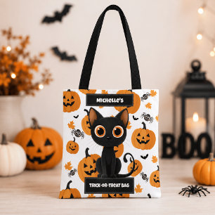 Persoonlijke Trick-or-Treat-tas – Mooie Zwarte Kat Tote Bag