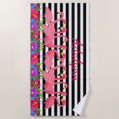 Persoonlijke tropische flamingo's en stripes strandlaken (Voorkant)