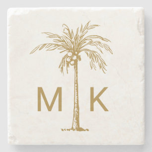 Persoonlijke Tropische Gouden Palmboom Monogram Stenen Onderzetter