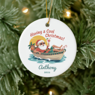 Persoonlijke Tropische Kerstman Kerstmis Keramisch Ornament