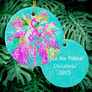 Persoonlijke Tropische Palmboom Flamingo Kerstmis Keramisch Ornament