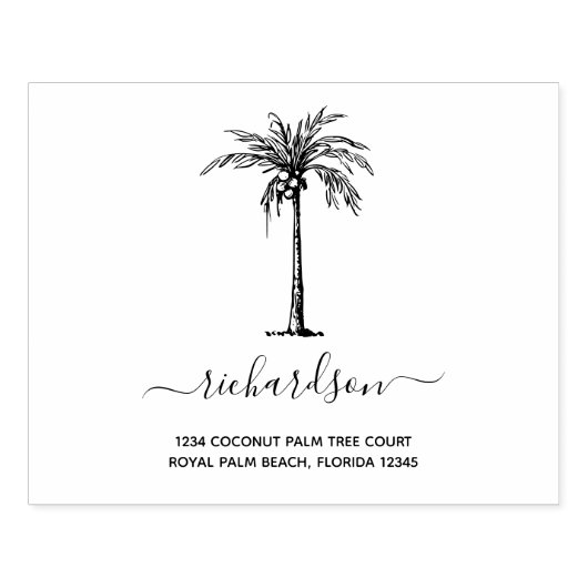 Persoonlijke Tropische Palmboom Moderne Script Rubberstempel (Afrduk)