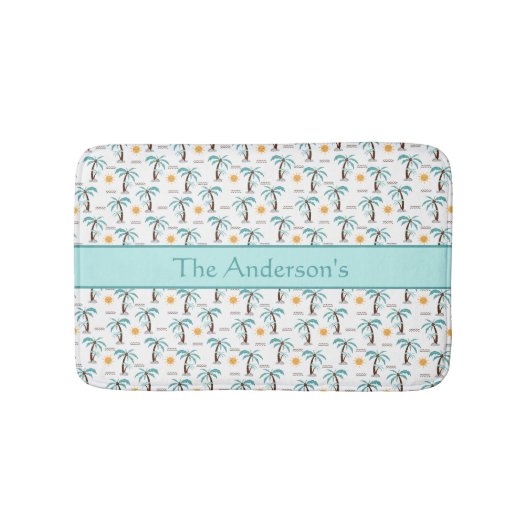 Persoonlijke Tropische Palmboom Zonneschijn Teal Badmat (Voorkant)