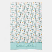 Persoonlijke Tropische Palmboom Zonneschijn Teal Theedoek (Verticaal)