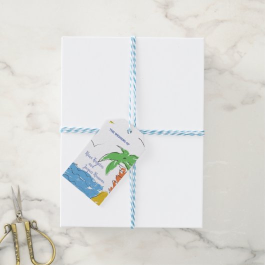 Persoonlijke tropische strand cadeautags | Palmboo Cadeaulabel (Met Touw)