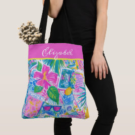 Persoonlijke Tropische Strandansichtkaarten Tote Bag