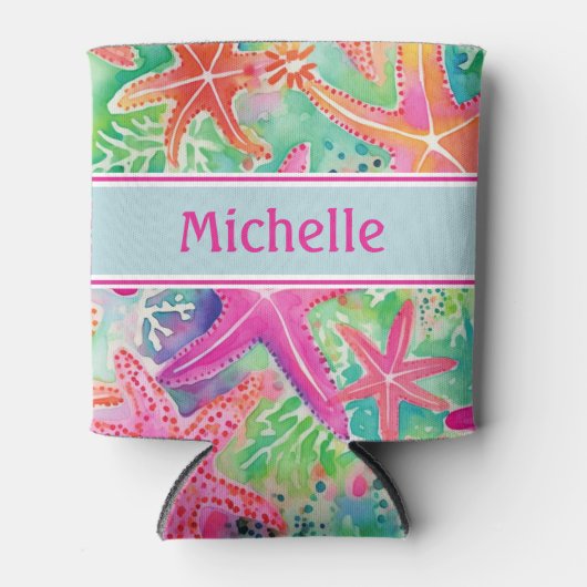 Persoonlijke Tropische Zeester Zomerstrand Blikjeskoeler (Voorkant)