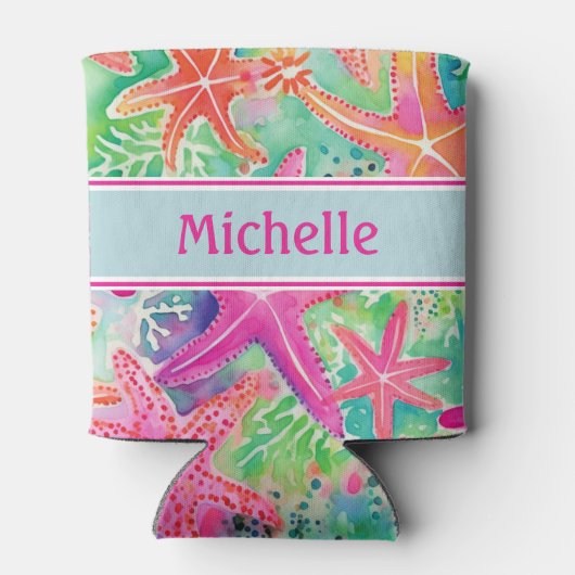 Persoonlijke Tropische Zeester Zomerstrand Blikjeskoeler (Achterkant)