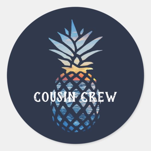 Persoonlijke Tropische Zonsondergang Ananas Ronde Sticker (Voorkant)