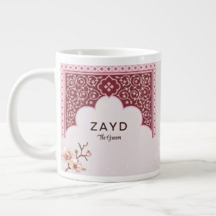Persoonlijke Trouwbeker – Maroon & Roze Boog Grote Koffiekop