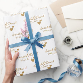 Persoonlijke Trouwdag Gouden Harten Cadeaupapier