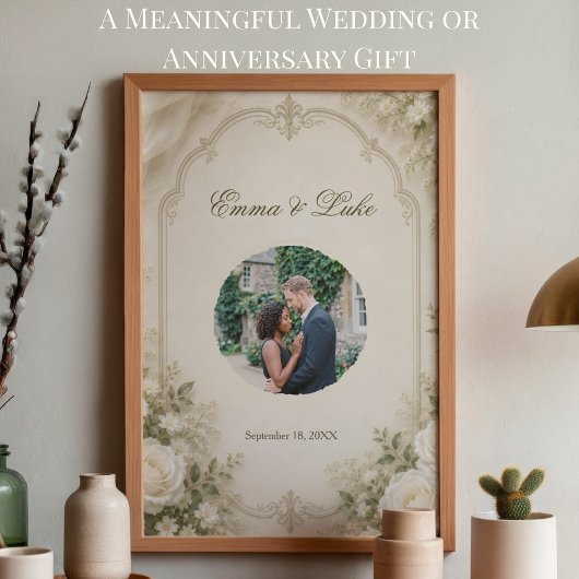 Persoonlijke Trouwfoto Poster | Elegante Bloemen
