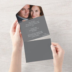 Persoonlijke trouwkaart met foto en aangepaste tek all in one uitnodiging