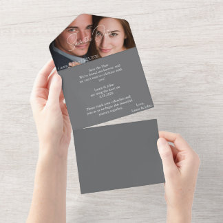 Persoonlijke trouwkaart met foto en aangepaste tek all in one uitnodiging