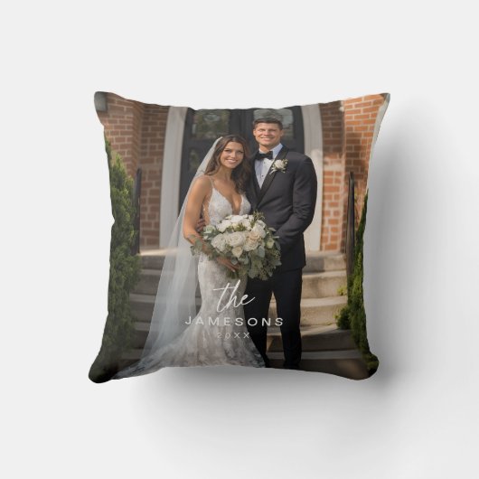 Persoonlijke Trouwkoppel Familienaam Foto Kussen (Achterkant)