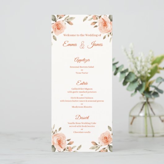 Persoonlijke Trouwmenukaart met Bloemen Menu (Staand voorkant)