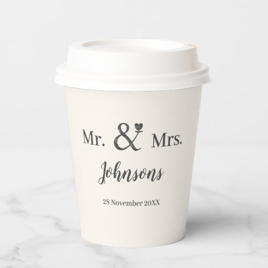 Persoonlijke trouwnaam ampersand-paar papieren bekers (Voorkant)