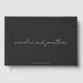 Persoonlijke trouwnaam elegante zwarte script gastenboek (Voorkant)