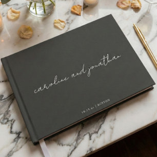 Persoonlijke trouwnaam elegante zwarte script gastenboek