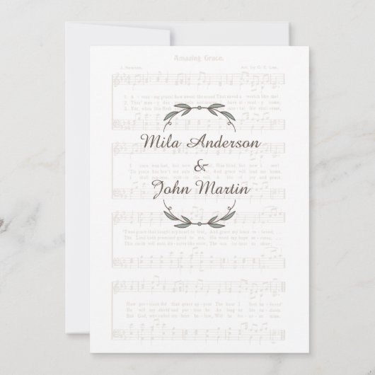 Persoonlijke trouwuitnodiging met muziekscore kaart (Achterkant)