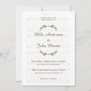 Persoonlijke trouwuitnodiging met muziekscore kaart