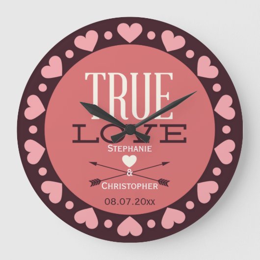 Persoonlijke True Love Wedding Gift Grote Klok (Voorkant)