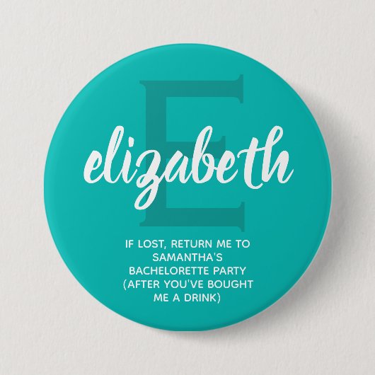 Persoonlijke Turquoise Bachelorette Party Ronde Button 7,6 Cm (Voorkant)