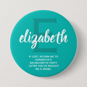 Persoonlijke Turquoise Bachelorette Party Ronde Button 7,6 Cm