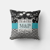 Persoonlijke Turquoise Black Wedding Pillow Kussen (Voorkant)
