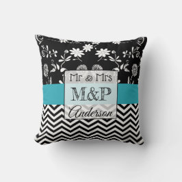 Persoonlijke Turquoise Black Wedding Pillow Kussen