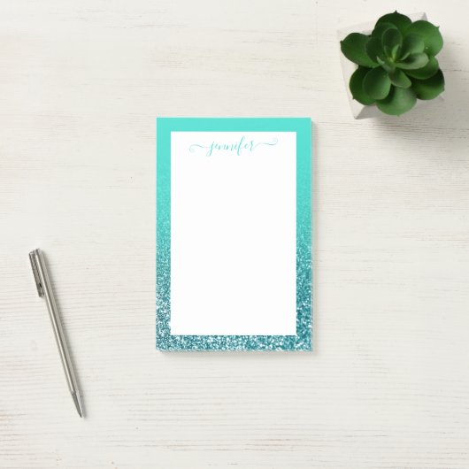 Persoonlijke Turquoise en Blauwgroen Glitter Ombre Post-it® Notes (Kantoor)