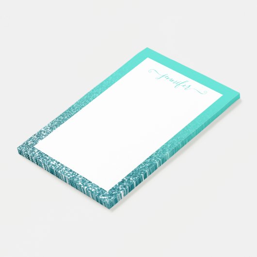 Persoonlijke Turquoise en Blauwgroen Glitter Ombre Post-it® Notes (Schuin)