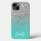 Persoonlijke Turquoise en Silver Glitter Ombre Case-Mate iPhone Case (Achterkant)