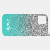 Persoonlijke Turquoise en Silver Glitter Ombre Case-Mate iPhone Case (Achterkant (horizontaal))