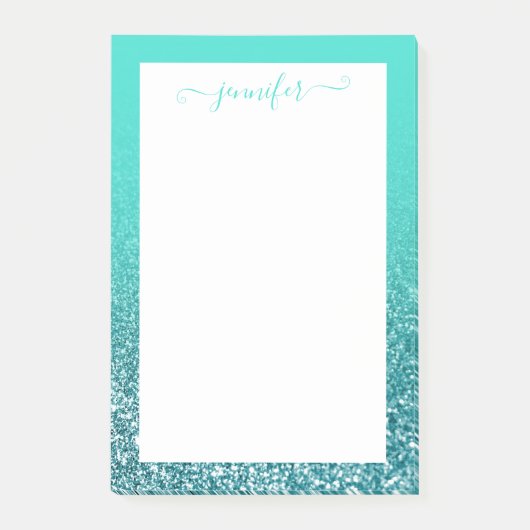 Persoonlijke turquoise en turkoois glinsterende om post-it® notes (Voorkant)