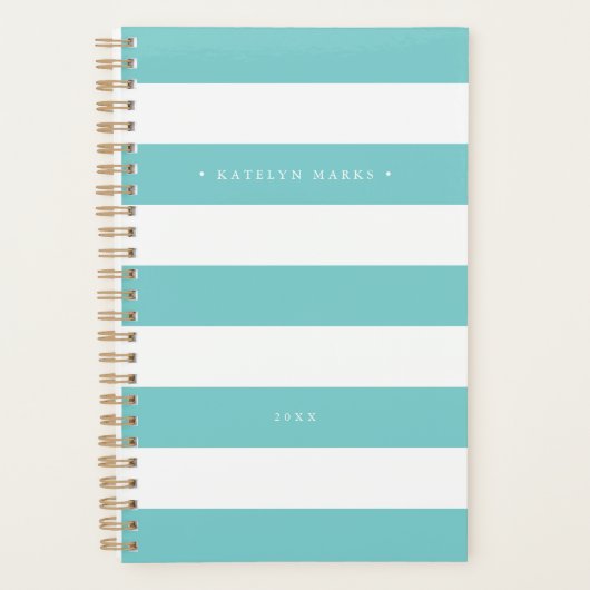 Persoonlijke Turquoise en White Stripe Planner (Voorkant)