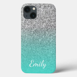 Persoonlijke turquoise en zilver glinster ombre Case-Mate iPhone case