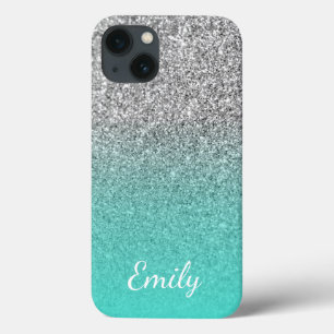 Persoonlijke turquoise en zilver glinster ombre Case-Mate iPhone case