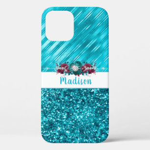 Persoonlijke Turquoise Floral Glitter Case-Mate iPhone Case