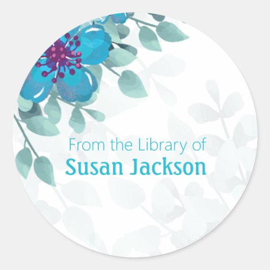 Persoonlijke Turquoise Floral Ronde Sticker (Voorkant)