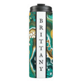 Persoonlijke Turquoise, Gold, Marble Fluid Art Thermosbeker (Voorkant)