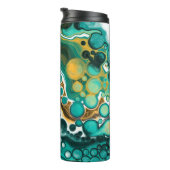 Persoonlijke Turquoise, Gold, Marble Fluid Art Thermosbeker (Geroteerd rechts)