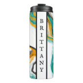 Persoonlijke Turquoise, Gold, Marble Fluid Art Thermosbeker (Voorkant)